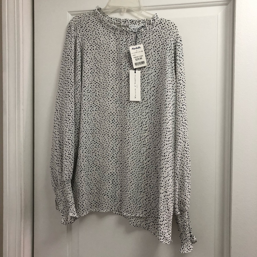 Spotted High Neck Black and White Blouse (NWT) (XL)